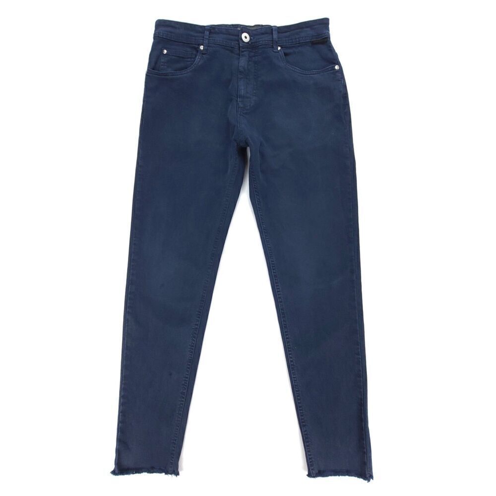 ZARA MAN 90s Slim Fit Stretch Denim Raw Hem Ankle Crop Chino Pants 31 Navy Blue